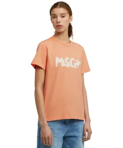 T-Shirt Girocollo In Cotone Con Nuovo Logo Pennellato^MSGM Best
