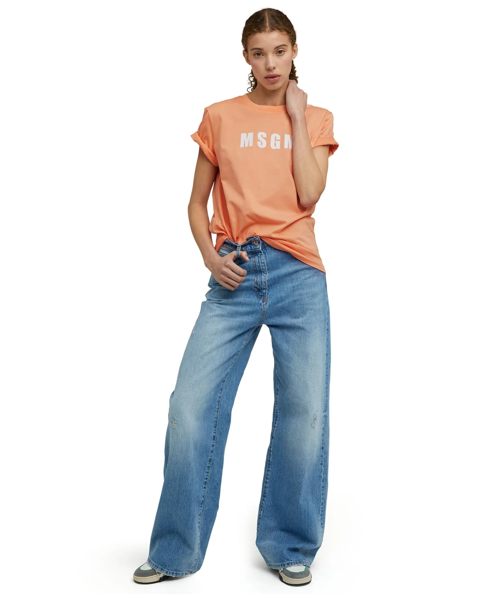 T-Shirt Girocollo In Cotone Con Logo ^MSGM Clearance