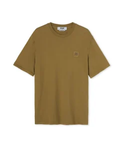 T-Shirt Girocollo In Cotone Tinta Unita Con Etichetta Con Logo Applicata^MSGM Discount