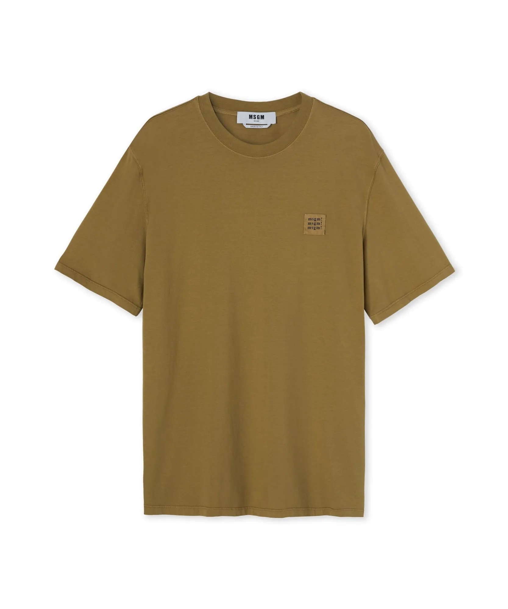 T-Shirt Girocollo In Cotone Tinta Unita Con Etichetta Con Logo Applicata^MSGM Discount