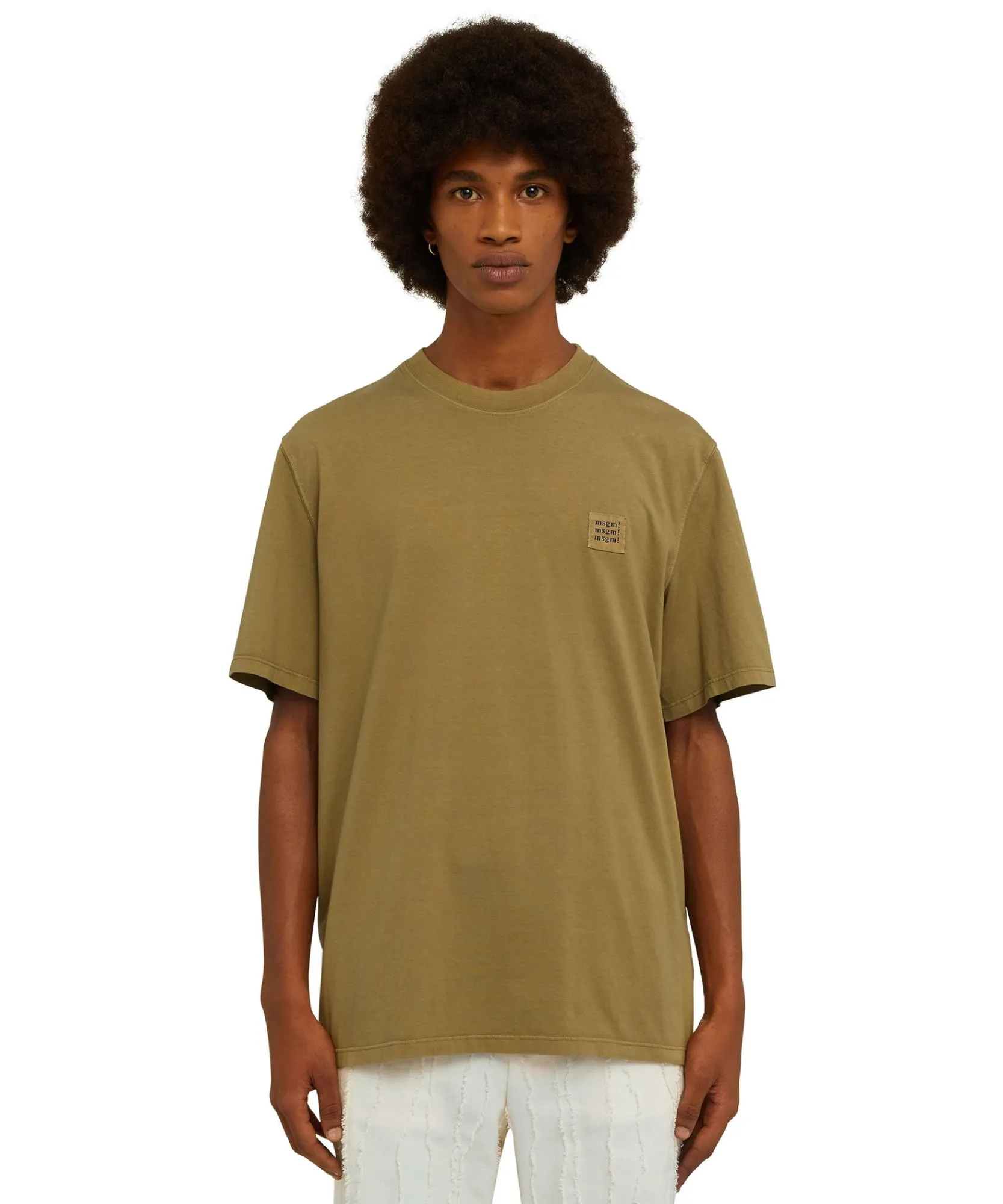T-Shirt Girocollo In Cotone Tinta Unita Con Etichetta Con Logo Applicata^MSGM Discount