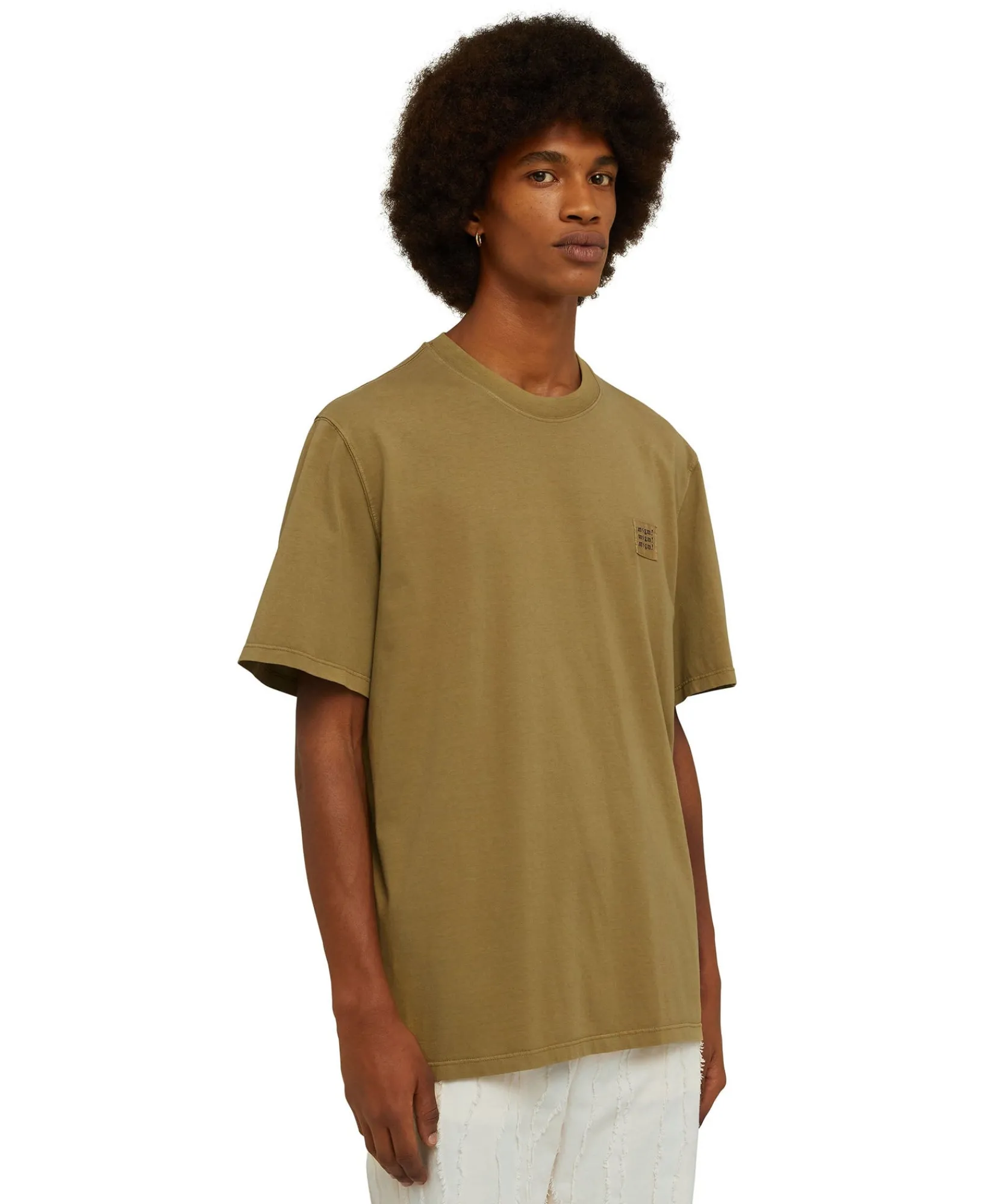 T-Shirt Girocollo In Cotone Tinta Unita Con Etichetta Con Logo Applicata^MSGM Discount