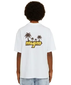 T-Shirt Girocollo In Cotone Con Logo Multicolor Corsivo Ricamato^MSGM Cheap
