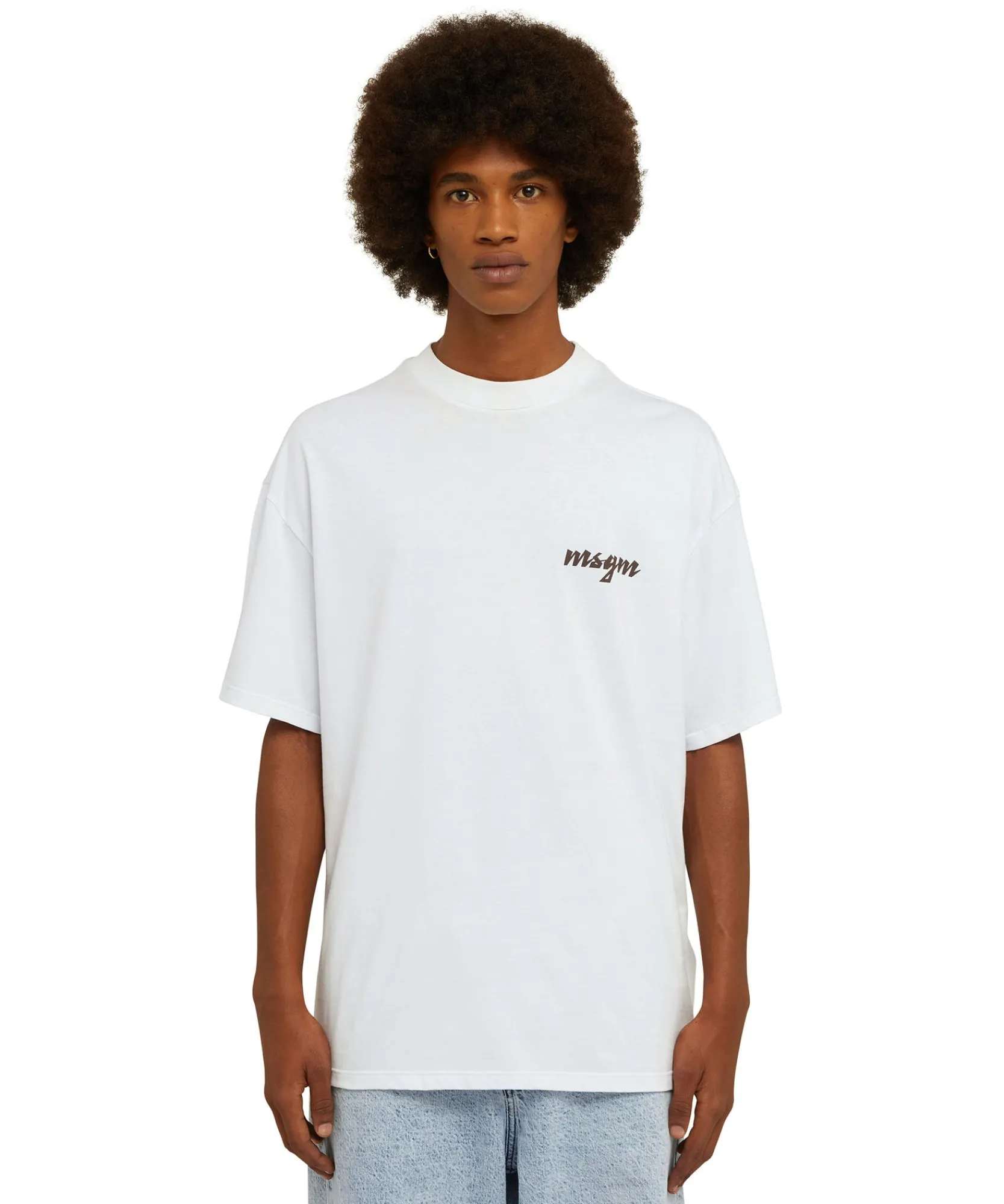 T-Shirt Girocollo In Cotone Con Logo Multicolor Corsivo Ricamato^MSGM Cheap