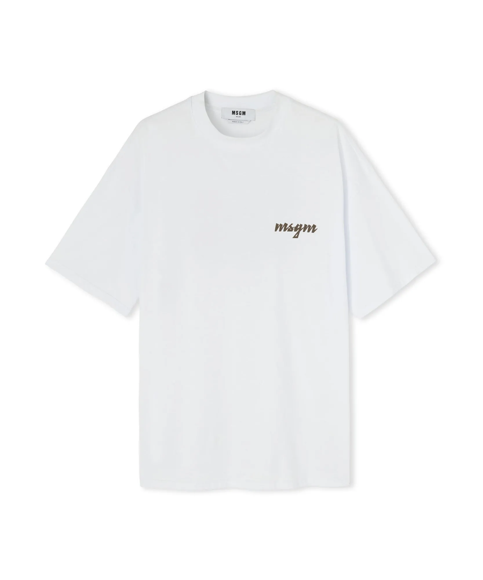 T-Shirt Girocollo In Cotone Con Logo Multicolor Corsivo Ricamato^MSGM Cheap