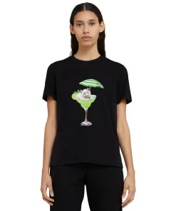 T-Shirt Girocollo In Cotone Con Grafica "Cocktail Cat"^MSGM Outlet