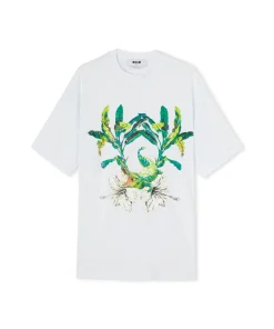 T-Shirt Girocollo In Cotone Con Con Grafica "Hibiscus Crocodile"^MSGM Flash Sale
