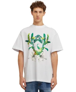 T-Shirt Girocollo In Cotone Con Con Grafica "Hibiscus Crocodile"^MSGM Flash Sale