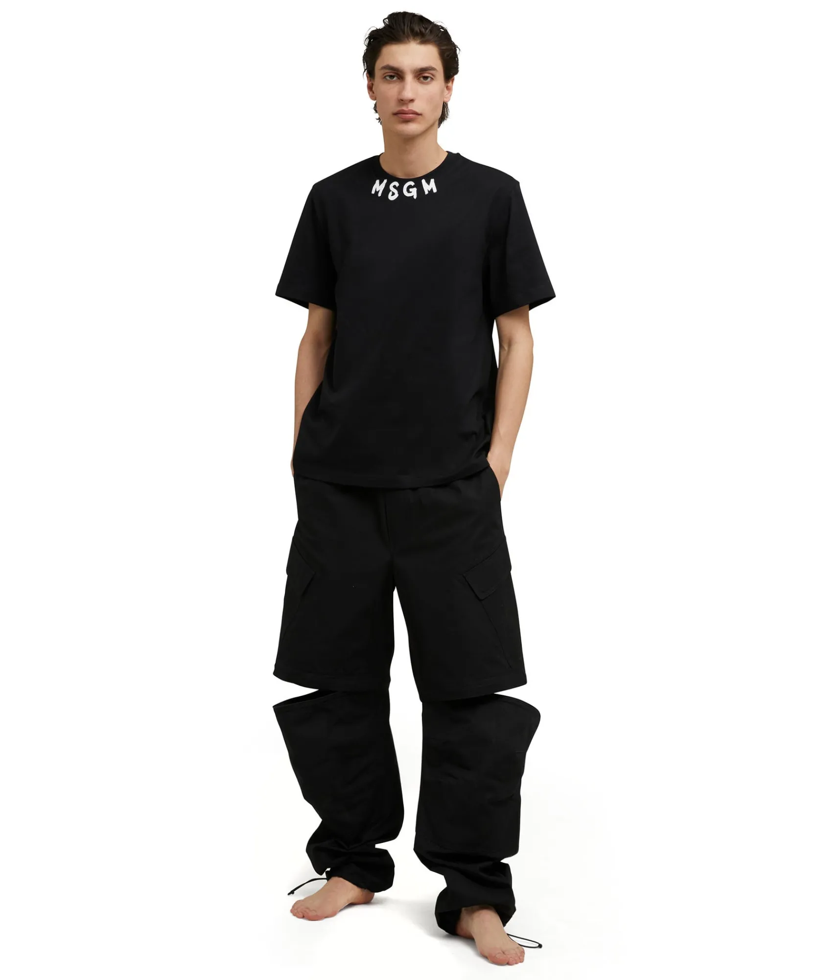 T-Shirt Girocollo In Cotone Con Logo Pennellato Posizionato Sul Collo^MSGM Hot