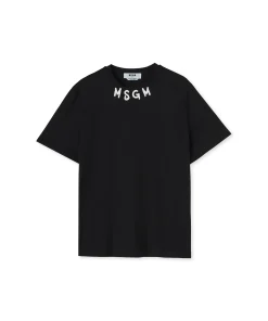 T-Shirt Girocollo In Cotone Con Logo Pennellato Posizionato Sul Collo^MSGM Hot