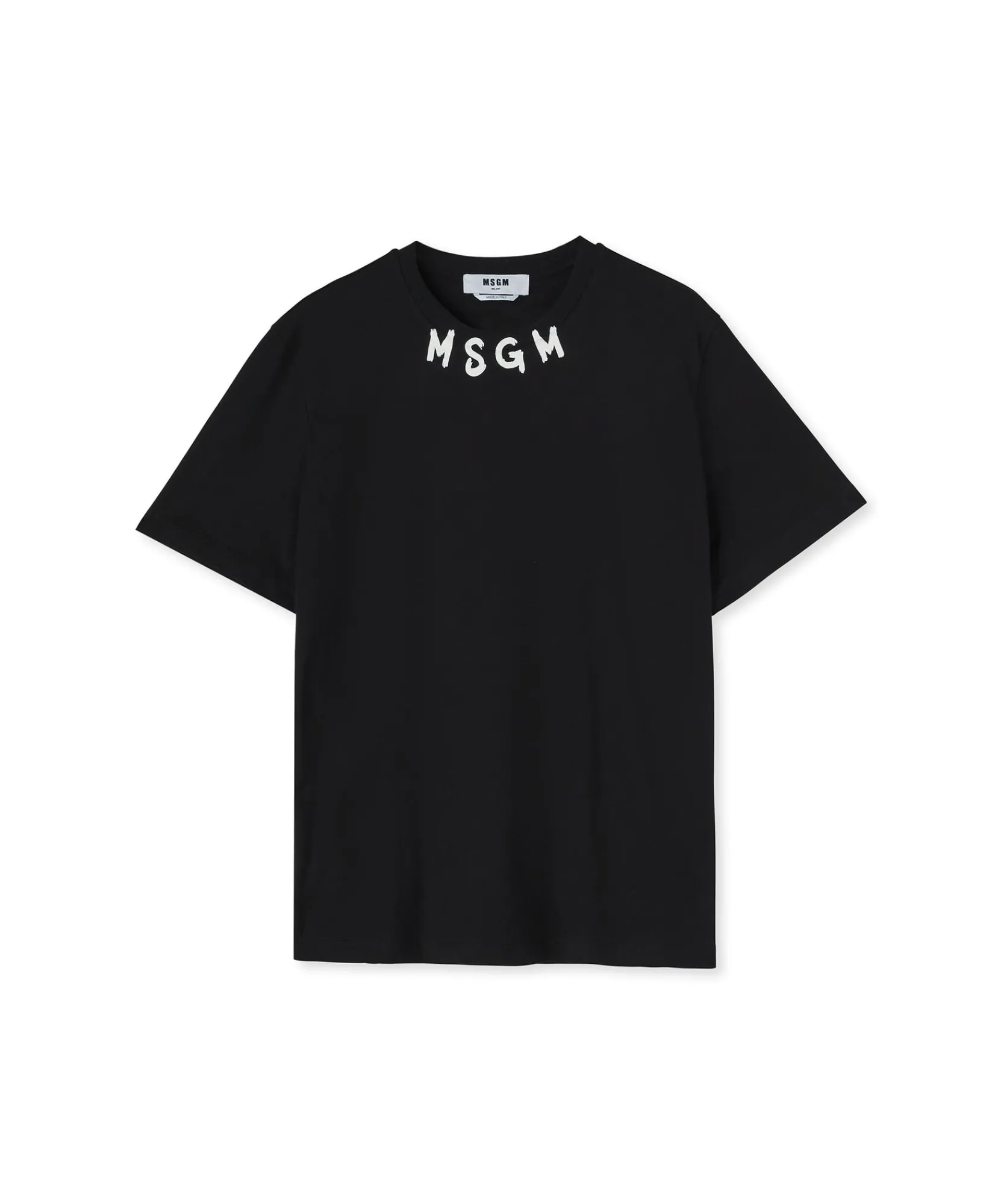 T-Shirt Girocollo In Cotone Con Logo Pennellato Posizionato Sul Collo^MSGM Hot
