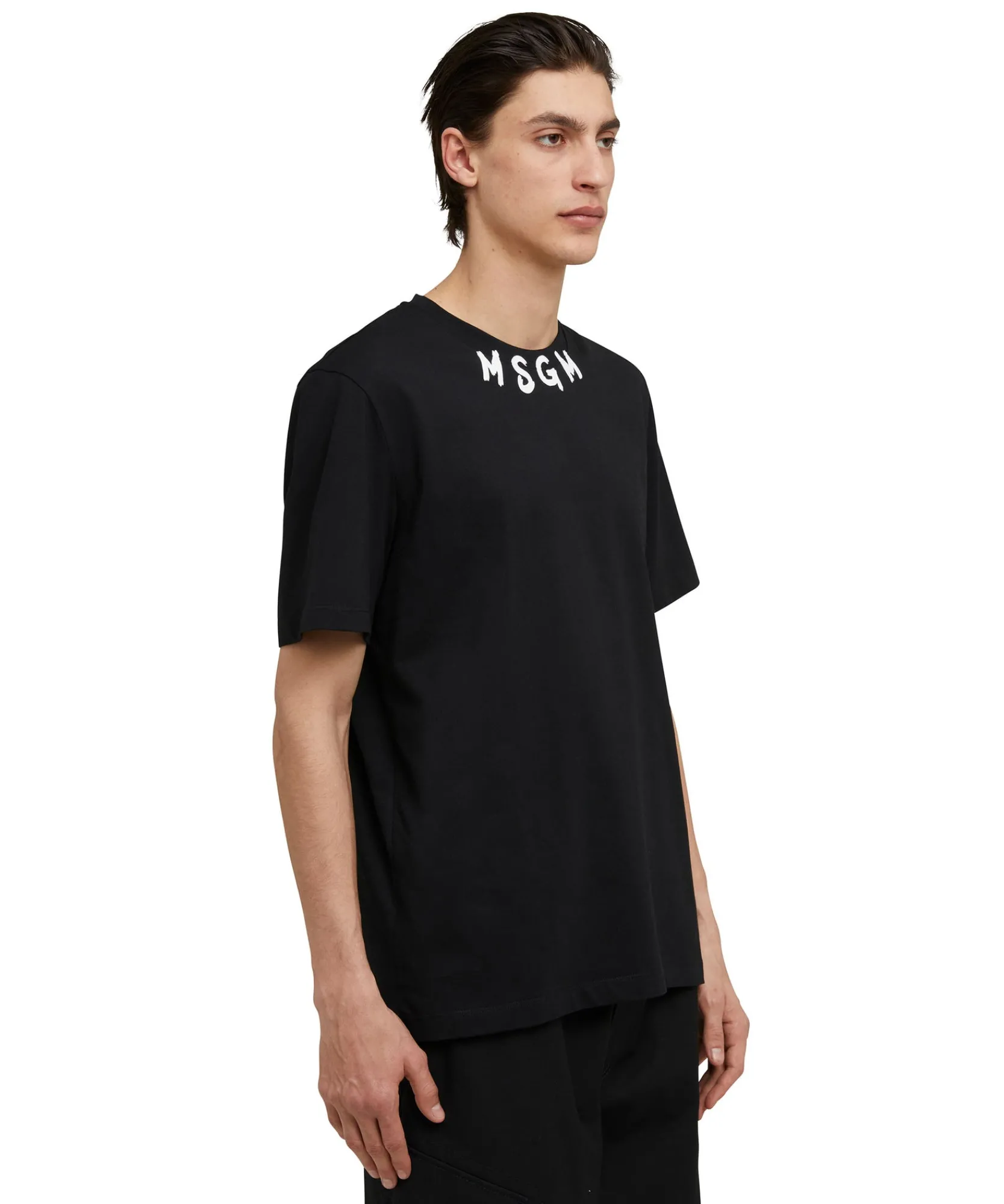 T-Shirt Girocollo In Cotone Con Logo Pennellato Posizionato Sul Collo^MSGM Hot