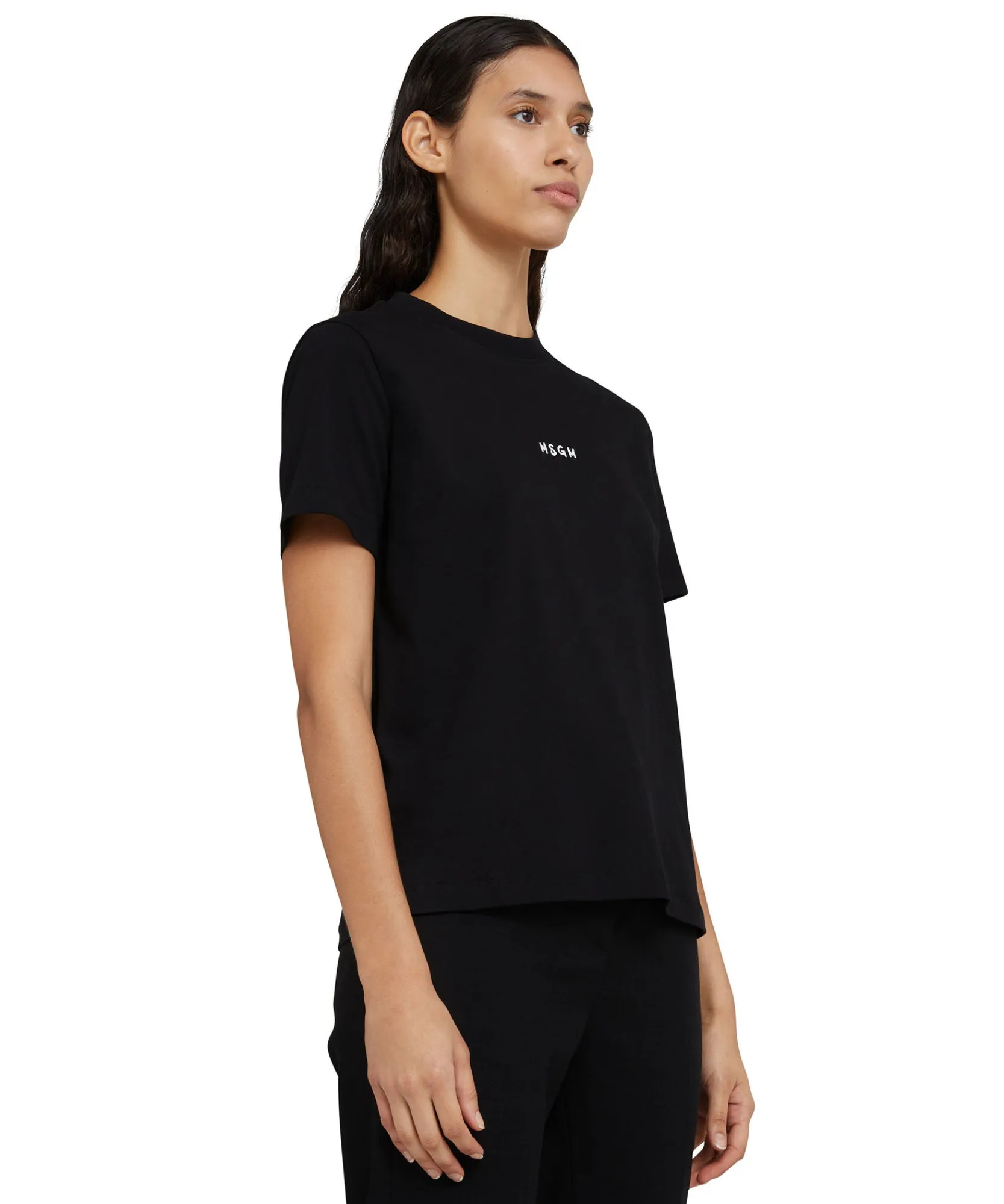 T-Shirt Girocollo In Cotone Con Micro Logo ^MSGM New