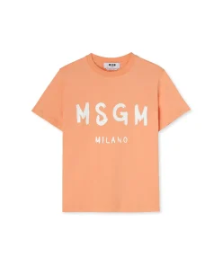 T-Shirt Girocollo In Cotone Con Logo Pennellato^MSGM New