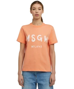 T-Shirt Girocollo In Cotone Con Logo Pennellato^MSGM New