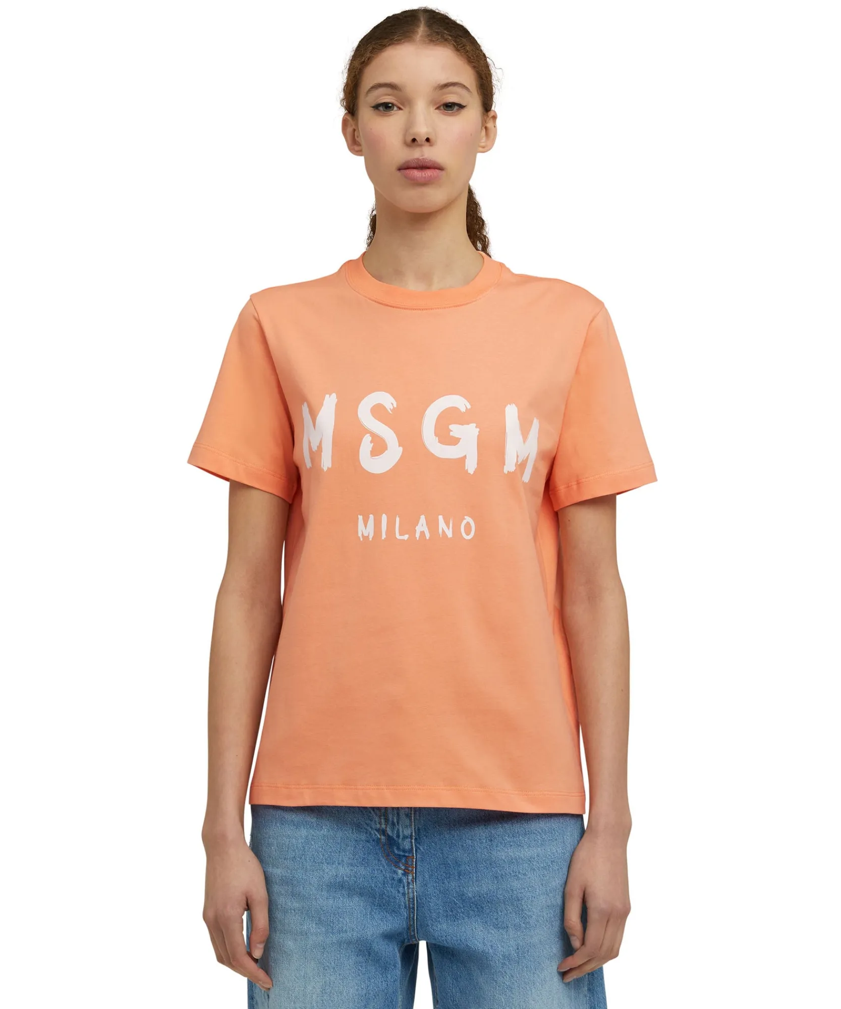 T-Shirt Girocollo In Cotone Con Logo Pennellato^MSGM New