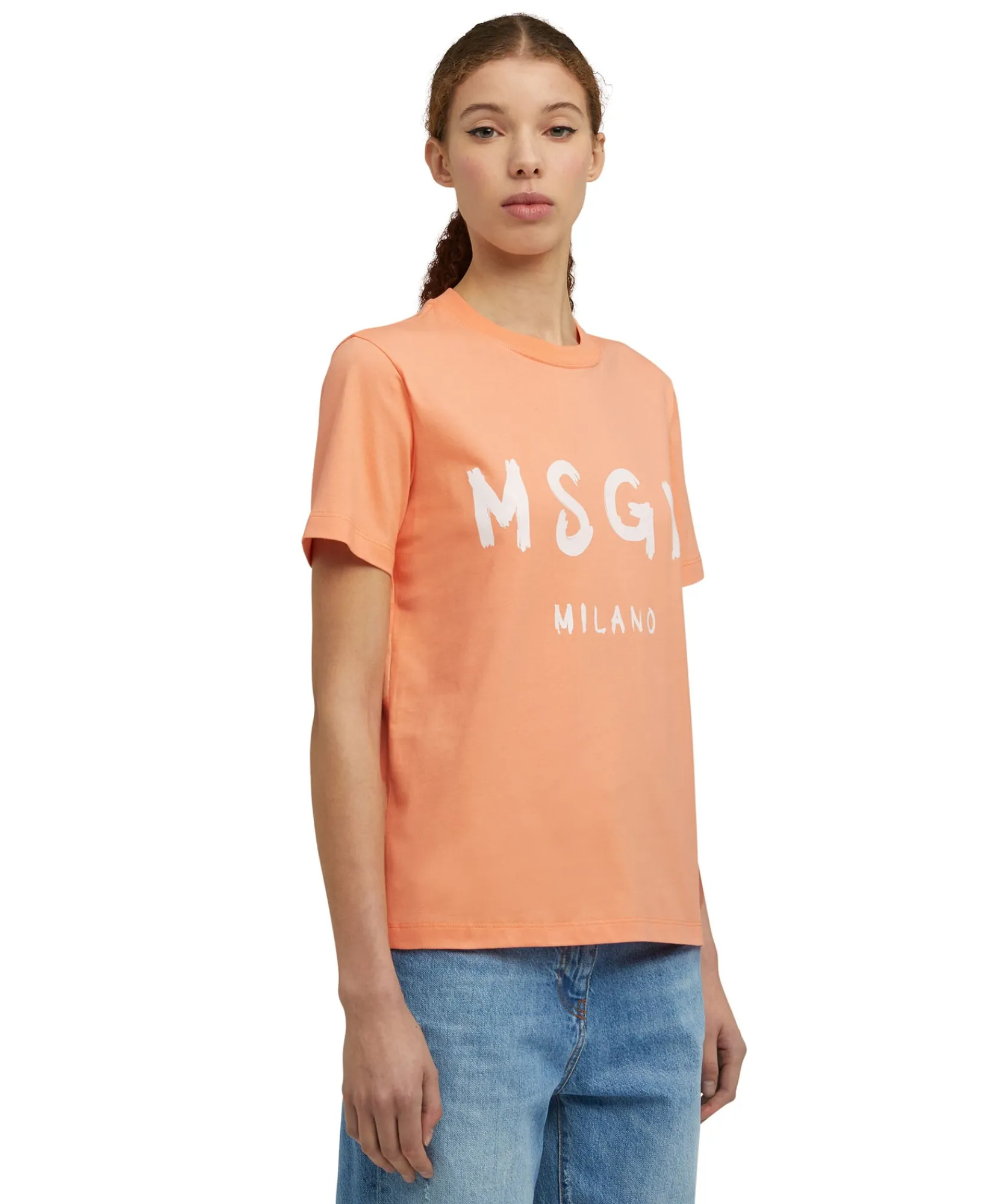 T-Shirt Girocollo In Cotone Con Logo Pennellato^MSGM New