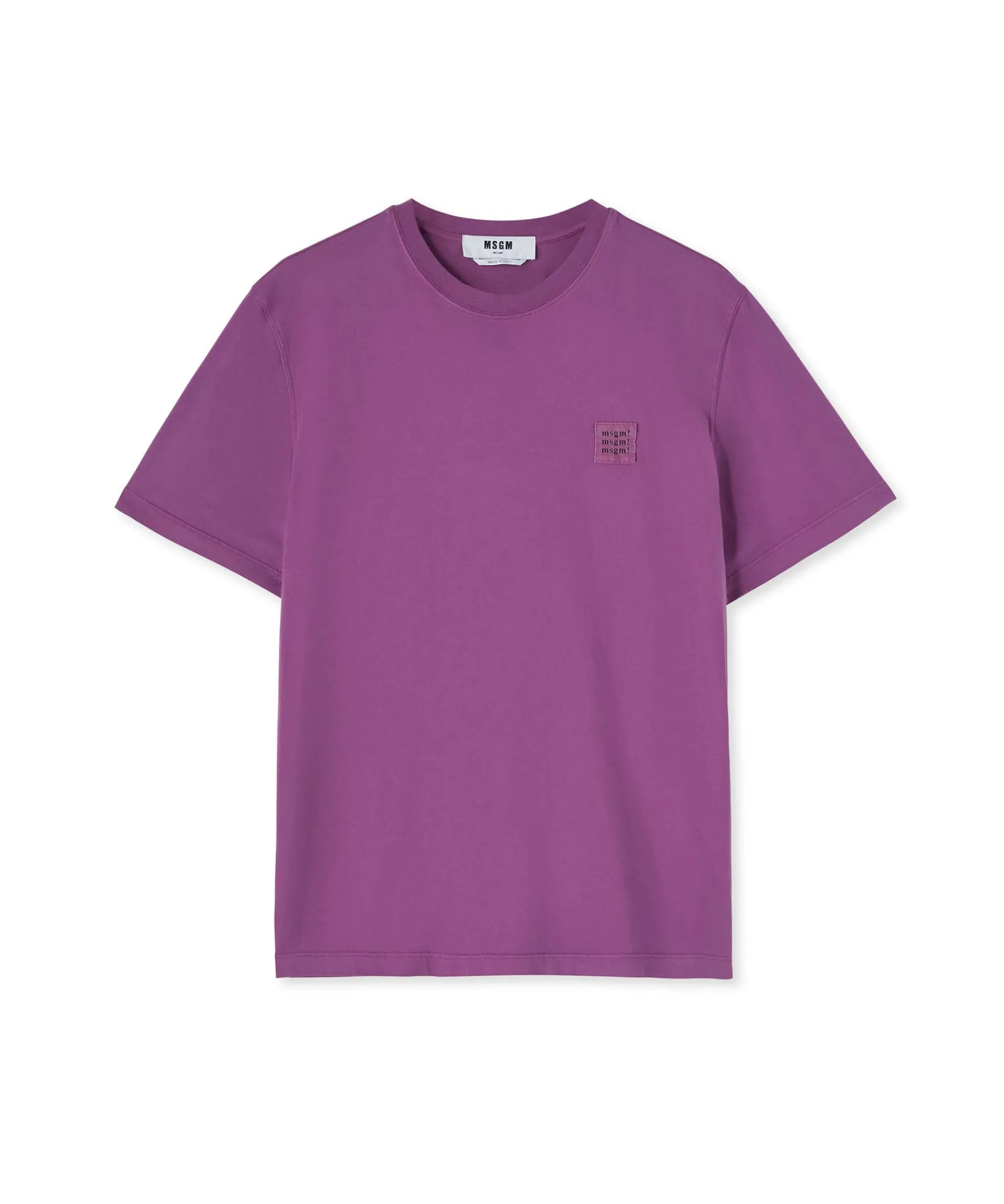 T-Shirt Girocollo In Cotone Tinta Unita Con Etichetta Con Logo Applicata^MSGM Store