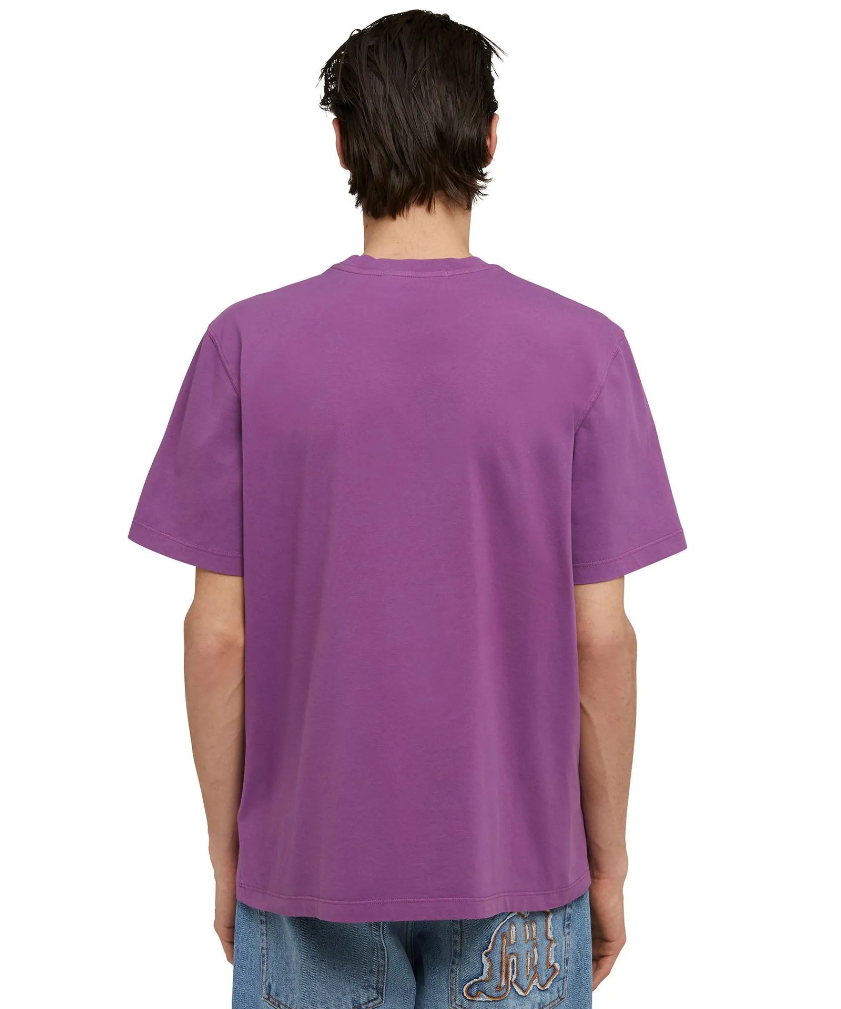 T-Shirt Girocollo In Cotone Tinta Unita Con Etichetta Con Logo Applicata^MSGM Store