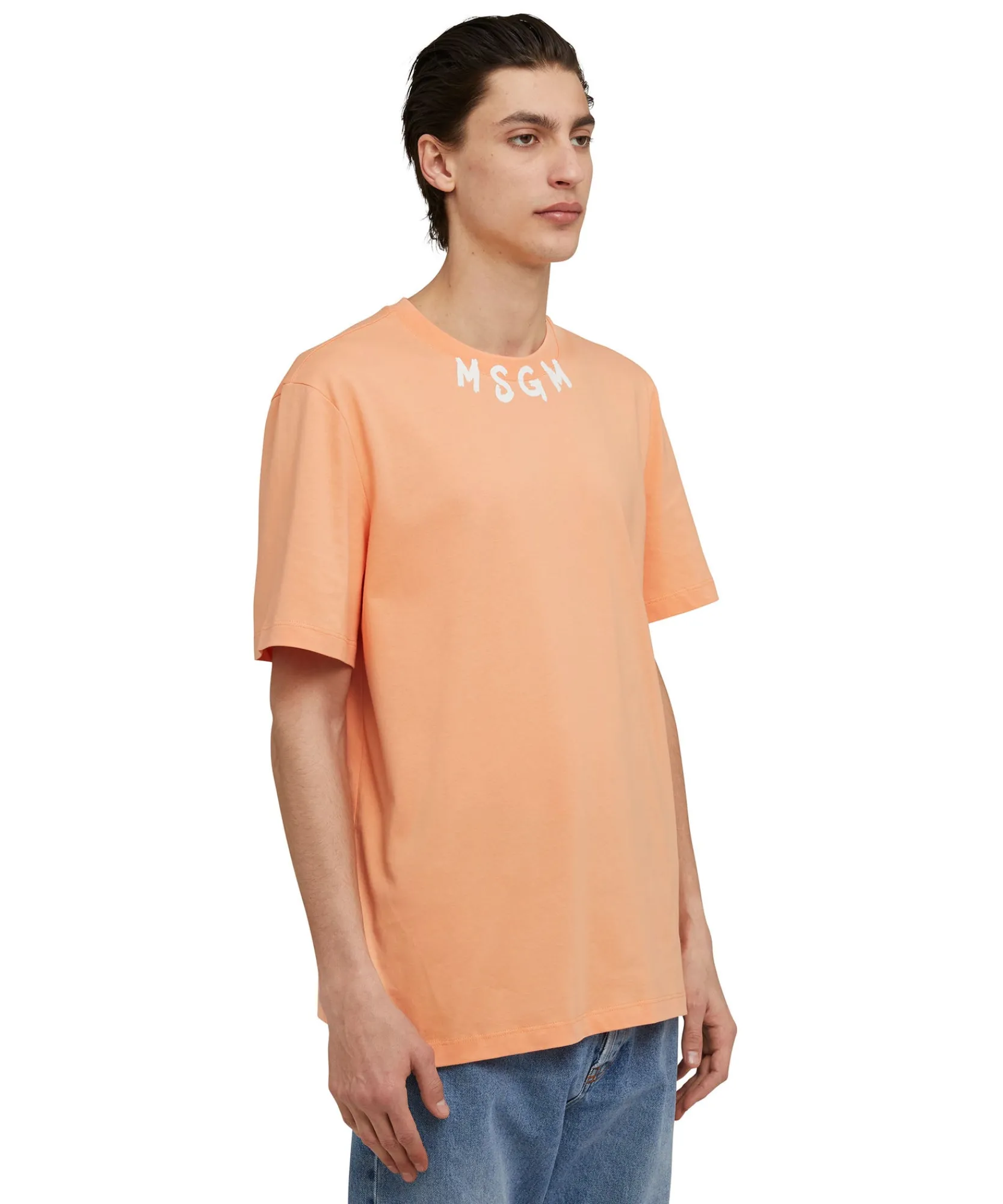 T-Shirt Girocollo In Cotone Con Logo Pennellato Posizionato Sul Collo^MSGM Hot