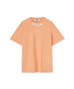 T-Shirt Girocollo In Cotone Con Logo Pennellato Posizionato Sul Collo^MSGM Hot