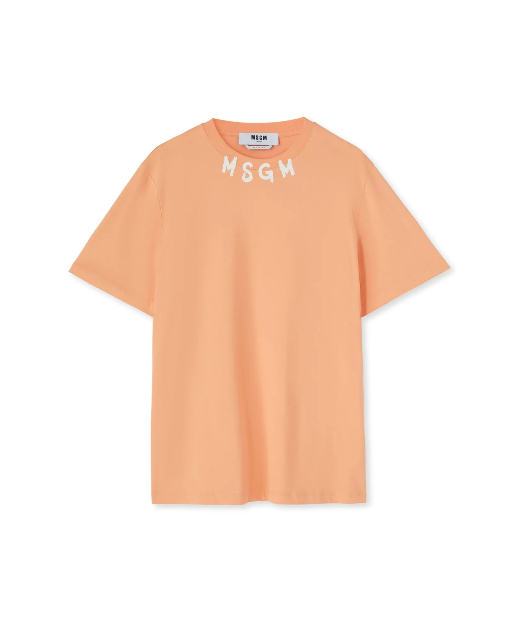 T-Shirt Girocollo In Cotone Con Logo Pennellato Posizionato Sul Collo^MSGM Hot