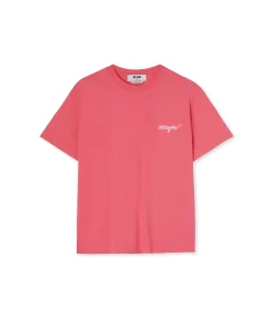 T-Shirt Girocollo In Cotone Con Logo Multicolor Corsivo Ricamato^MSGM Best