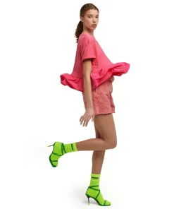T-Shirt Girocollo In Cotone Con Balza In Taffeta^MSGM Best Sale