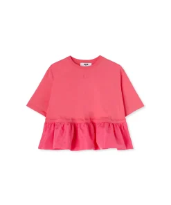 T-Shirt Girocollo In Cotone Con Balza In Taffeta^MSGM Best Sale