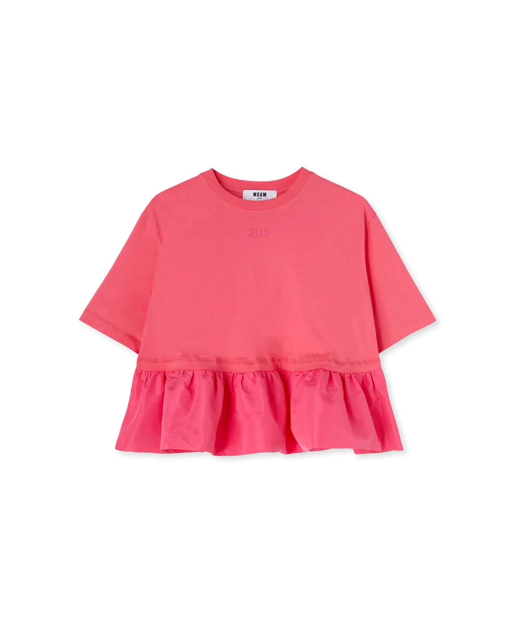 T-Shirt Girocollo In Cotone Con Balza In Taffeta^MSGM Best Sale