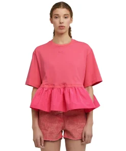 T-Shirt Girocollo In Cotone Con Balza In Taffeta^MSGM Best Sale