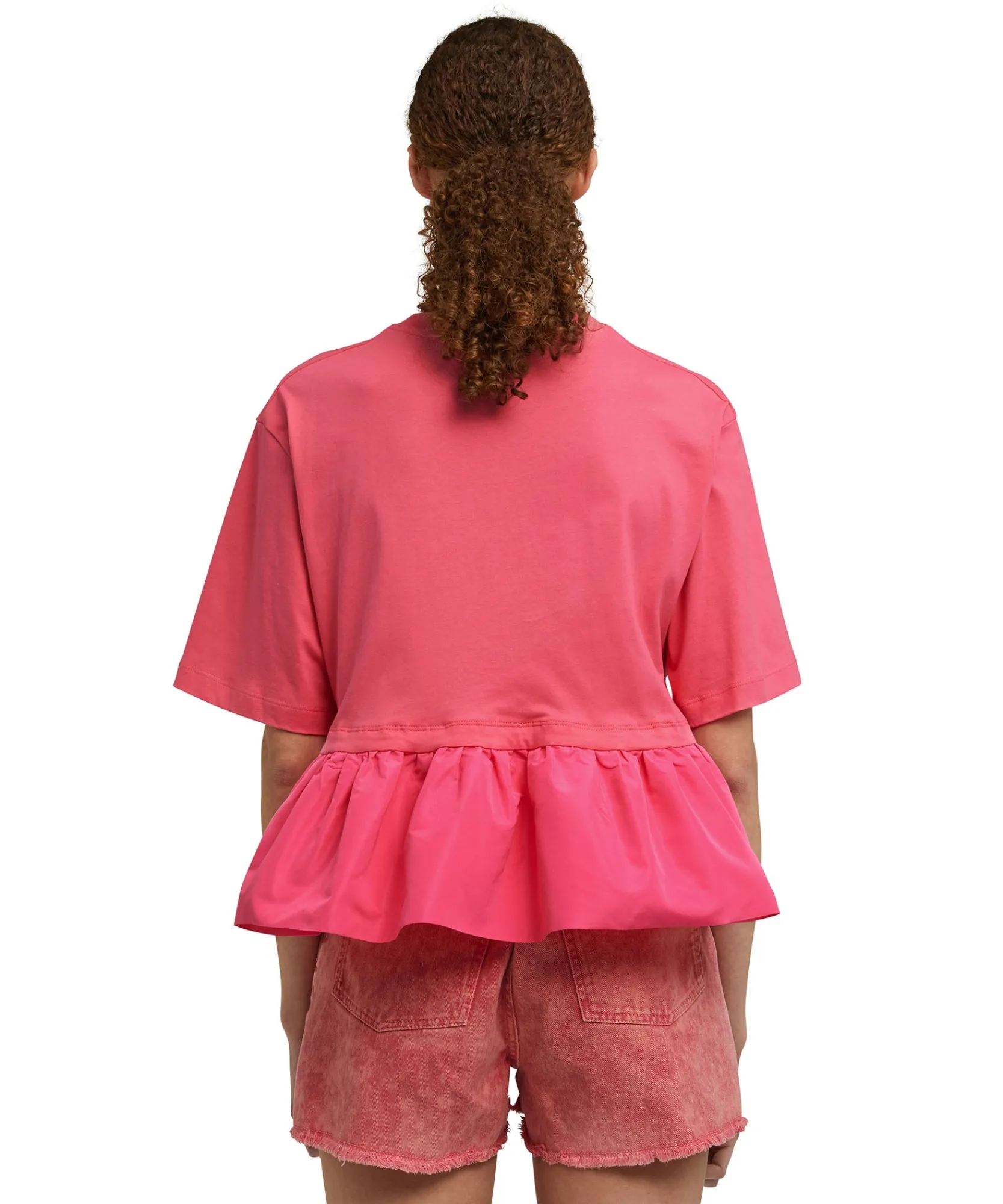 T-Shirt Girocollo In Cotone Con Balza In Taffeta^MSGM Best Sale