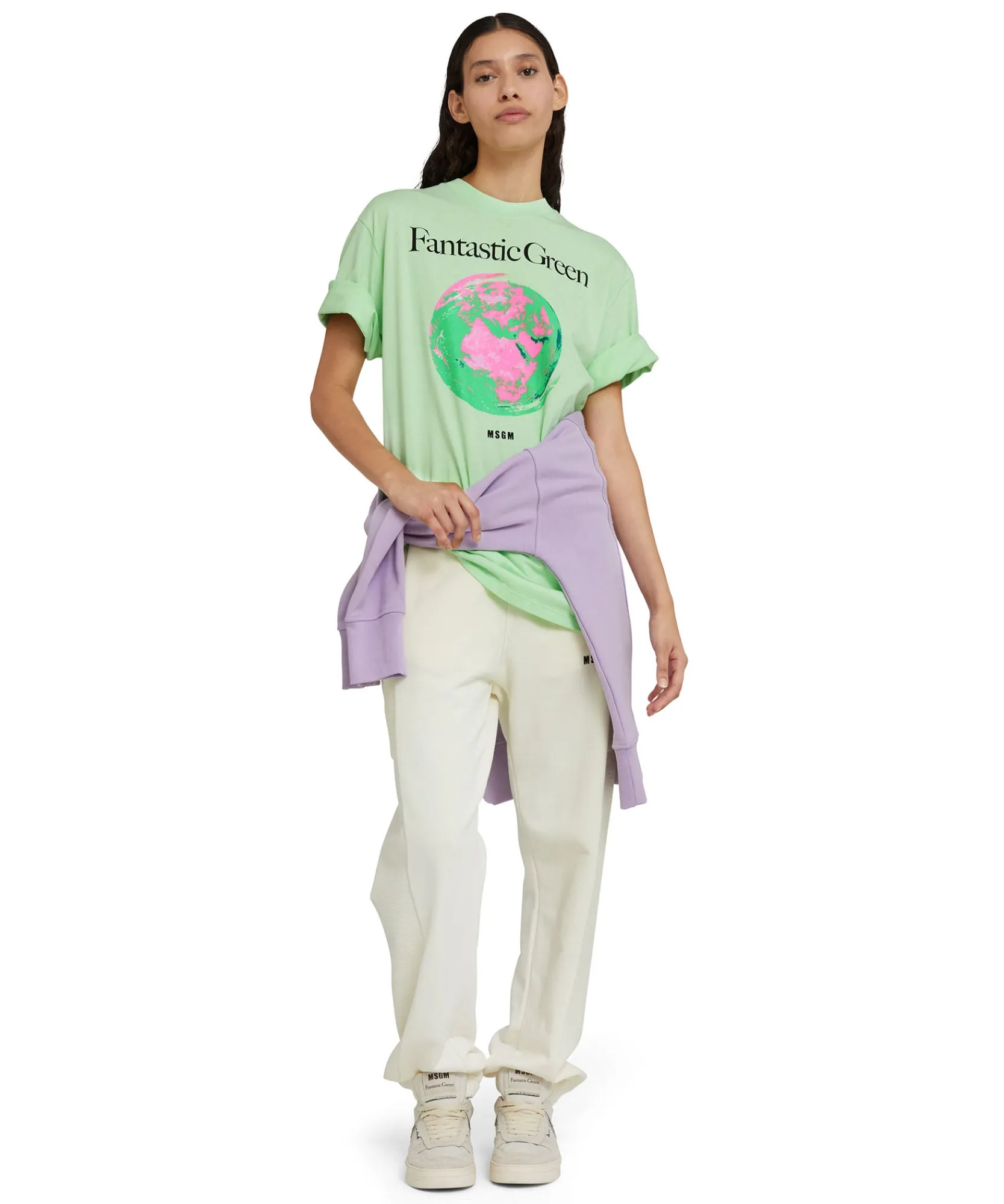 T-Shirt Girocollo In Cotone Organico Della Capsule Fantastic Green^MSGM Cheap