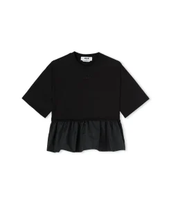 T-Shirt Girocollo In Cotone Con Balza In Taffeta^MSGM Cheap