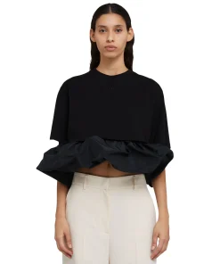 T-Shirt Girocollo In Cotone Con Balza In Taffeta^MSGM Cheap