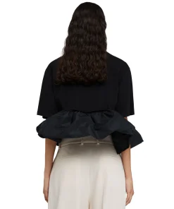 T-Shirt Girocollo In Cotone Con Balza In Taffeta^MSGM Cheap