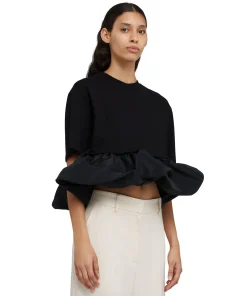 T-Shirt Girocollo In Cotone Con Balza In Taffeta^MSGM Cheap