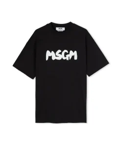 T-Shirt Girocollo In Cotone Con Nuovo Logo Pennellato^MSGM Cheap