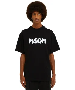 T-Shirt Girocollo In Cotone Con Nuovo Logo Pennellato^MSGM Cheap