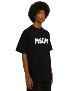 T-Shirt Girocollo In Cotone Con Nuovo Logo Pennellato^MSGM Cheap