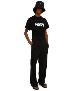 T-Shirt Girocollo In Cotone Con Nuovo Logo Pennellato^MSGM Cheap