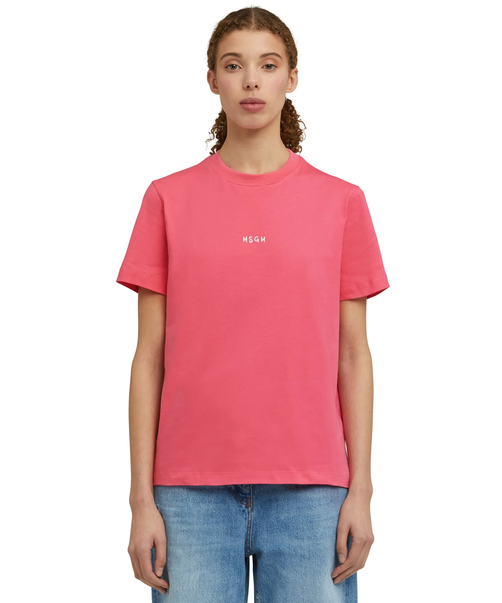 T-Shirt Girocollo In Cotone Con Micro Logo ^MSGM Cheap