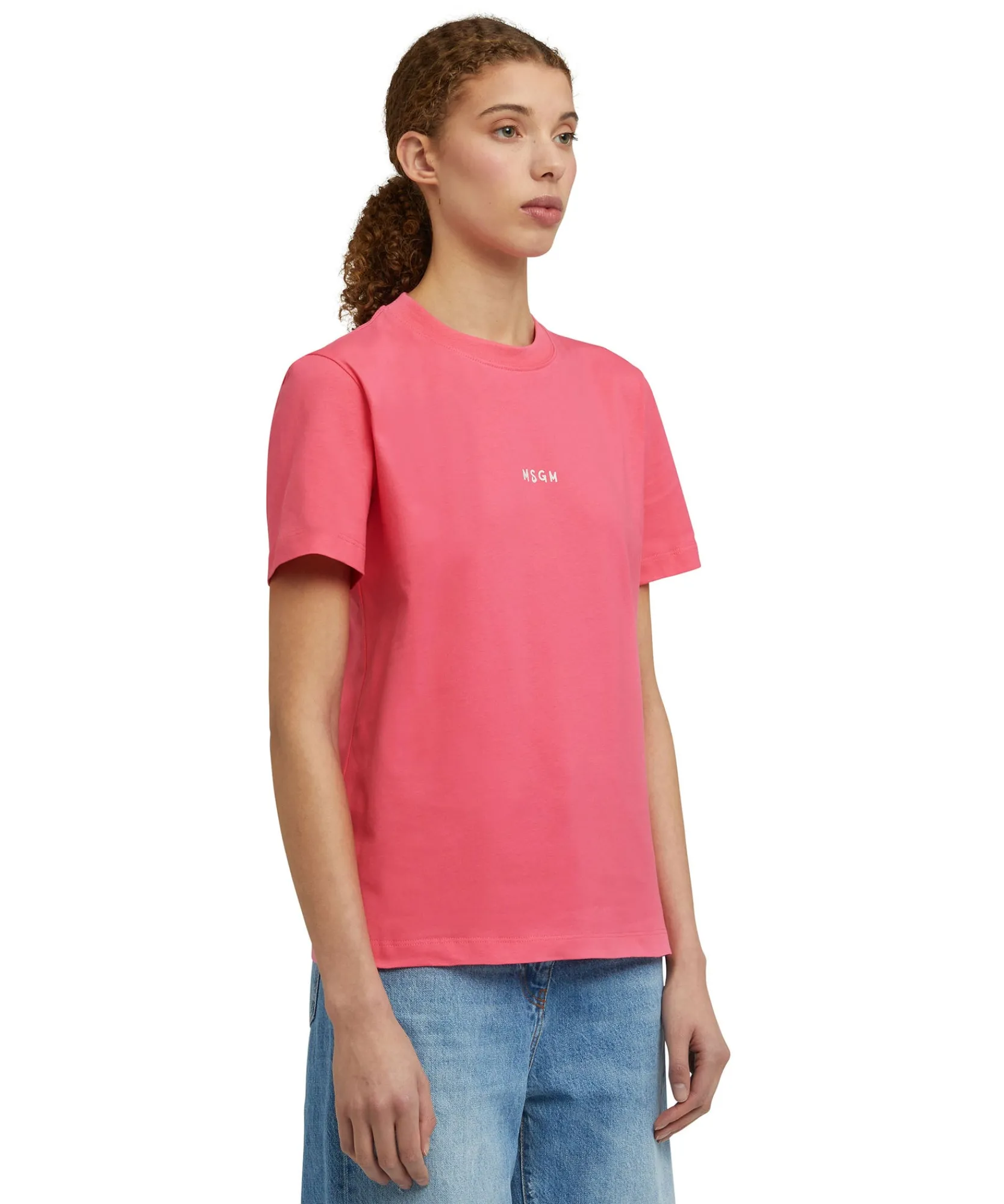 T-Shirt Girocollo In Cotone Con Micro Logo ^MSGM Cheap