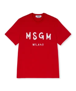 T-Shirt In Cotone Con Logo Pennellato^MSGM Shop